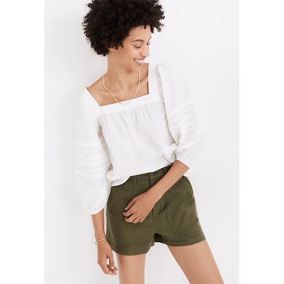 Madewell Tops - NWT Madewell Square-Neck Pleat-Sleeve Top Puffed 3/4 Sleeve Baby Doll Shirt XS
